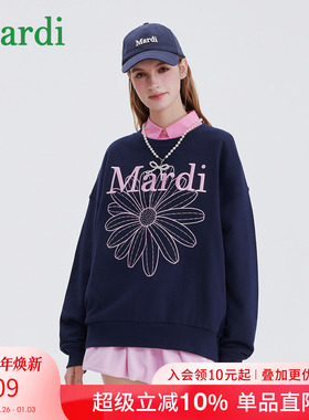 MARDI女士小雏菊刺绣圆领套头卫衣秋季新款休闲百搭宽松时尚上衣