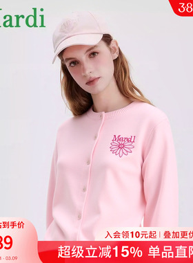 MARDI小雏菊毛衣女刺绣针织开衫女新款气质百搭长袖上衣粉色少女