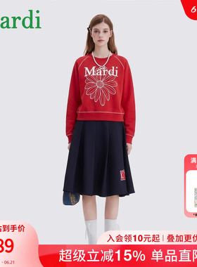 MARDI小雏菊卫衣女时尚圆领百搭新款女装休闲长袖上衣红色少女