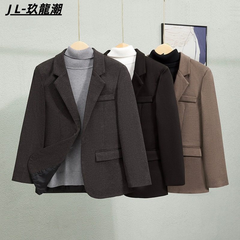 休闲西装外套男秋冬韩版新款高级感宽松商务正装男款加厚毛呢西服
