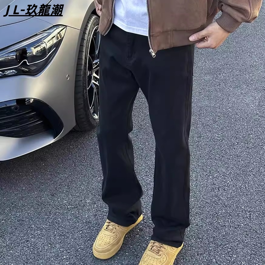 美式高街drill裤子男款春秋黑色牛仔裤cleanfit弹力修身直筒长裤z