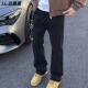 直筒长裤 美式 春秋黑色牛仔裤 cleanfit弹力修身 高街drill裤 子男款