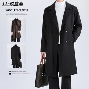 秋冬毛呢大衣男中长款过膝韩式外套潮牌休闲高级感痞帅英伦风潮男