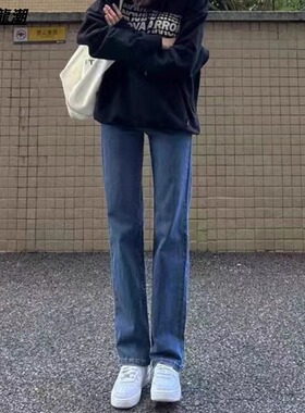 春秋直筒浅蓝色窄版牛仔裤情侣男女通勤简约百搭潮流复古牛仔长裤