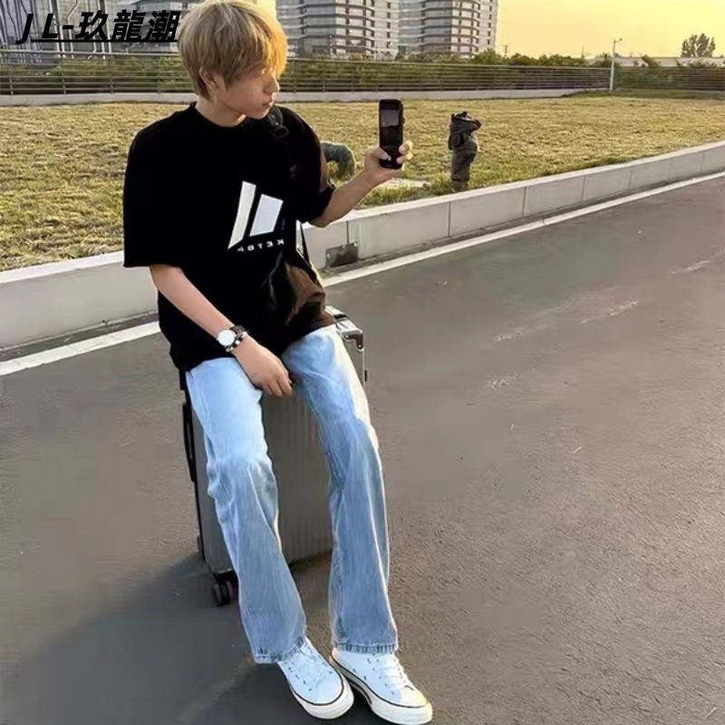 牛仔裤男韩版春秋潮流直筒轻奢舒适高弹力bf痞帅蓝色牛仔长裤子男