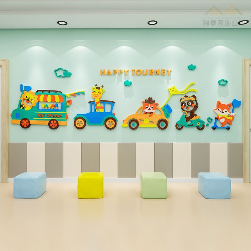 创意卡通动物小火车墙面布置墙贴画3d立体教室走廊楼梯幼儿园装饰图片