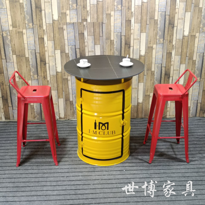 创意油桶酒吧桌吧台高脚凳ktv咖啡馆休闲茶几工业风铁艺洽谈桌椅
