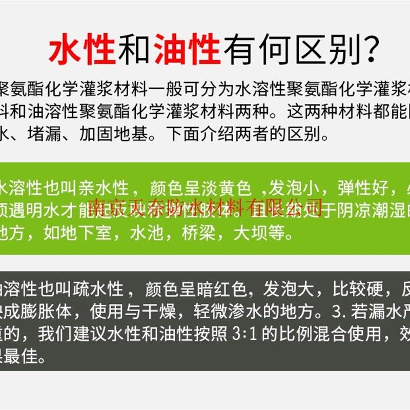 水性油性注浆液防水注浆液亲水性灌浆料单组份U堵漏剂