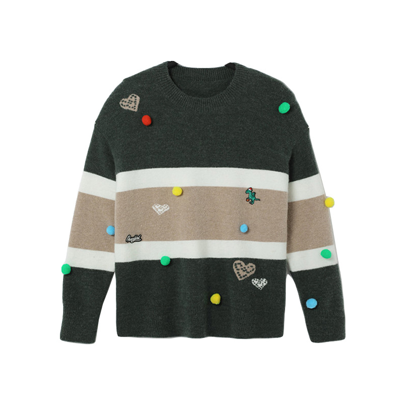 撒柜毛衣针织衫外套条纹毛套衫