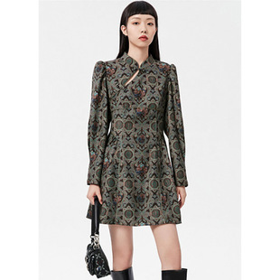 撤柜女装 连衣裙印花优雅款 夏季 联名满印短款 Z644 长袖 鸟牌正品