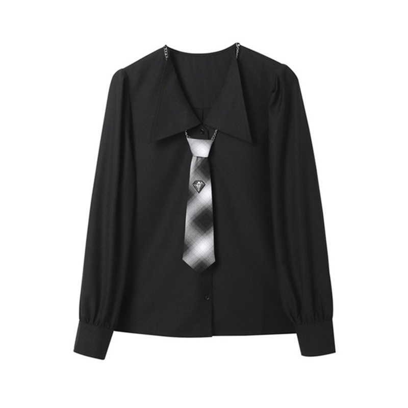 新中式国风精致上衣衬衫气质衬衣长袖轻奢短款时尚休闲黑色L118