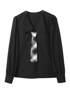 新中式国风精致上衣衬衫气质衬衣长袖轻奢短款时尚休闲黑色L118