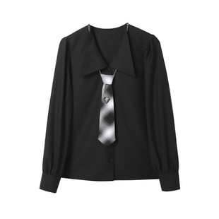 时尚 新中式 轻奢短款 气质衬衣长袖 休闲黑色L118 国风精致上衣衬衫