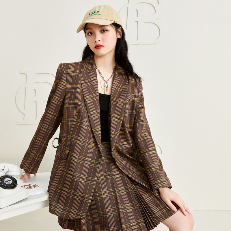 日常款便西格纹廓形西装上衣外套