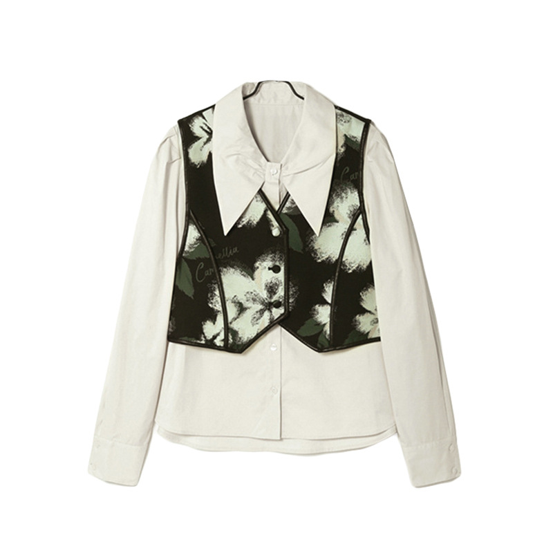 春夏新款两件式背心衬衫长袖衬衣