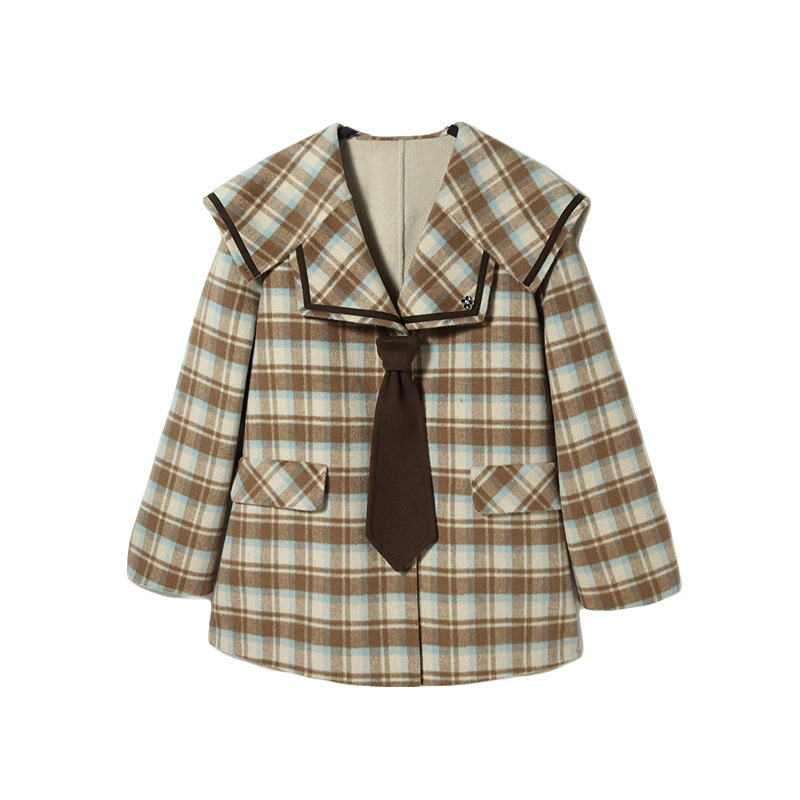 L059学院风格纹双面呢大衣