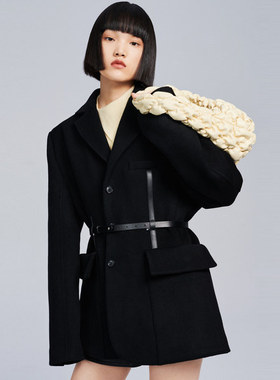 鸟撤柜剪牌L050女装秋冬联名款西装式100绵羊毛呢大衣外套 附腰带