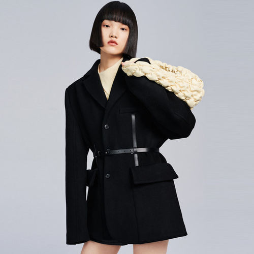 鸟撤柜剪牌100绵羊毛呢大衣