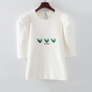 针织圆领套头衫 中袖 女立体花朵上衣L129 清仓女装 鸟撒柜清仓断码