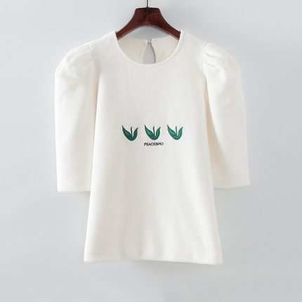 鸟撒柜清仓断码清仓女装中袖针织圆领套头衫女立体花朵上衣L129