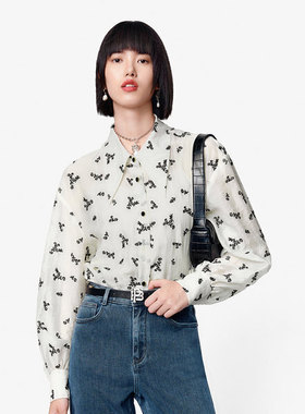 鸟撤柜剪牌L113减龄高级感小众斯文绣花衬衫 女装两件套 内搭抹胸