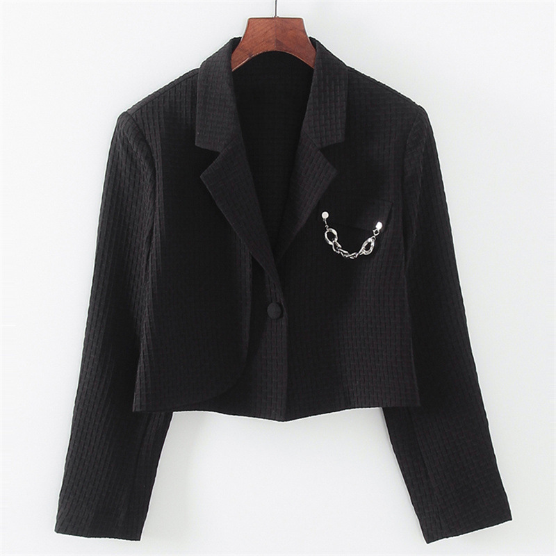 透气休闲单西外套女短款链条西装