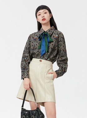 鸟撤柜女装  正品剪牌清仓 休闲印花款女式联名满印衬衫L410