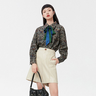 正品 联名满印衬衫 剪牌清仓 女式 L410 休闲印花款 鸟撤柜女装