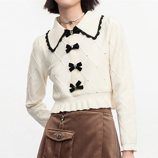 正品 女套头针织衫 一线品牌 鸟撤柜女装 剪牌青仓L165 烫钻线套衫