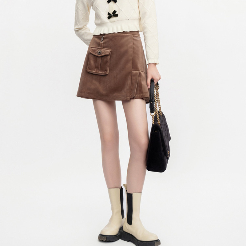 鸟撤柜剪牌不对称百褶短裙