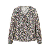 鸟撤柜女装 法式 小资小上衣花瓣领满印衬衫 剪牌青仓L543