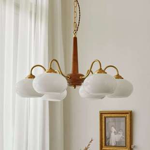 日式 原木风餐厅柿子灯胡桃木复古客厅吊灯中古吊灯vintage卧室灯