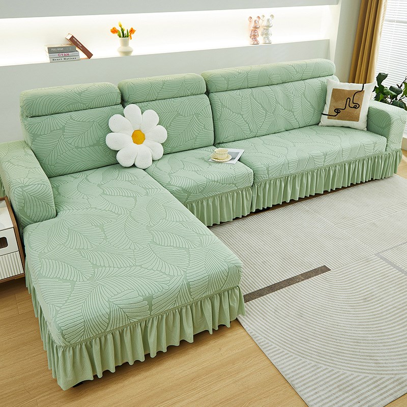 贵妃沙发罩新款202全包式雕花绒裙边弹力沙发罩四季通用防猫抓