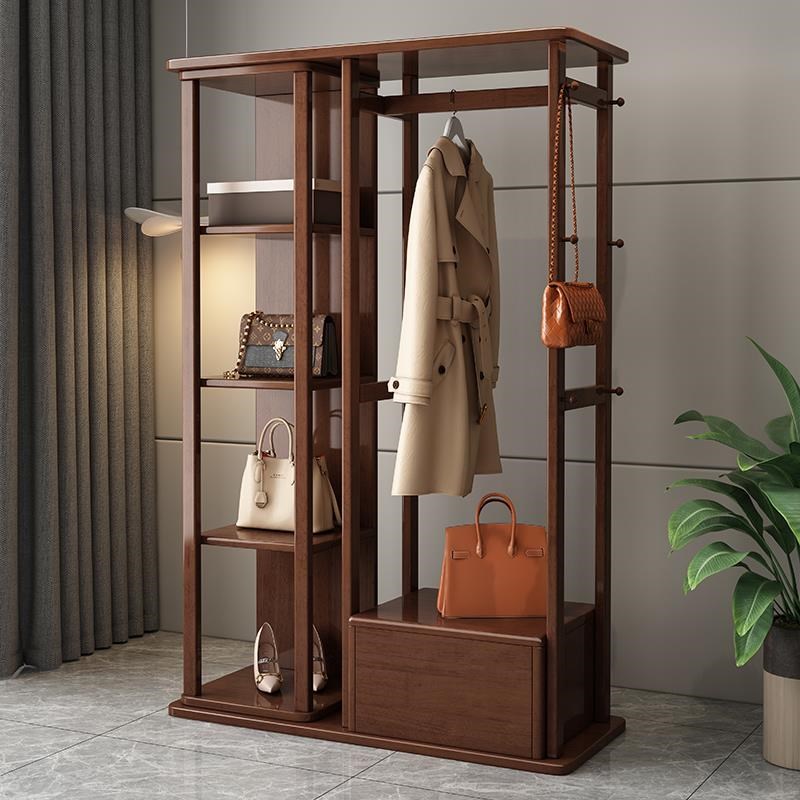 实木穿衣镜挂衣架一体旋转全身镜家用衣帽架镜子多功能卧室试衣镜