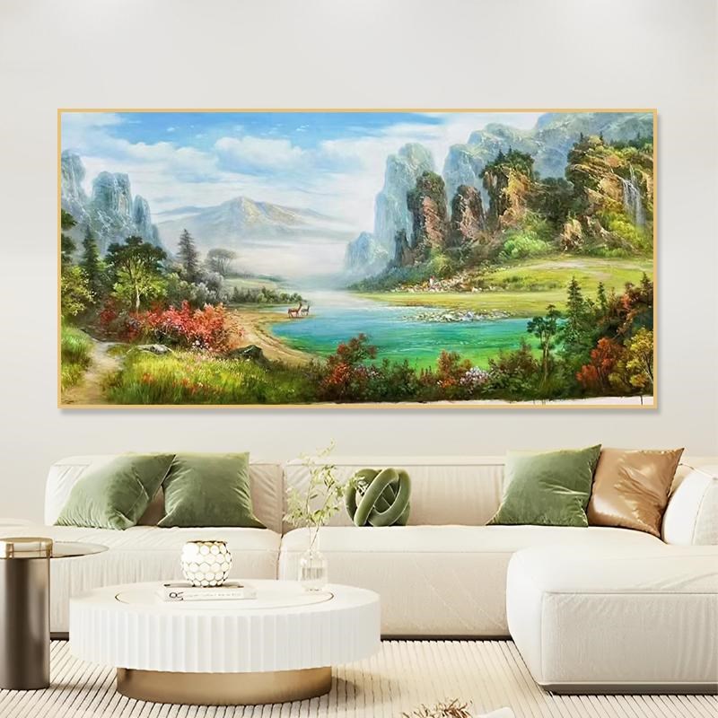 聚宝盆diy数字油画山水风景客厅手绘油画大幅沙发现代简约装饰画