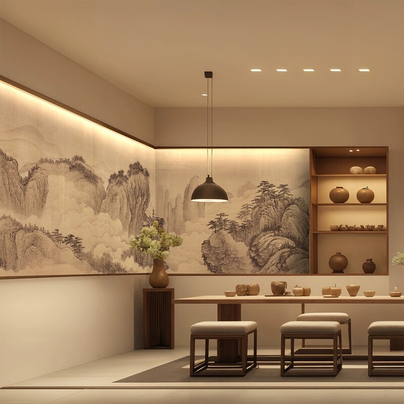 中式宋代美学古风茶室背景墙纸饭定制壁画