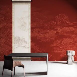 新中式背景墙壁纸饭店餐厅包厢墙布中国故宫红古风墙布火锅店墙纸