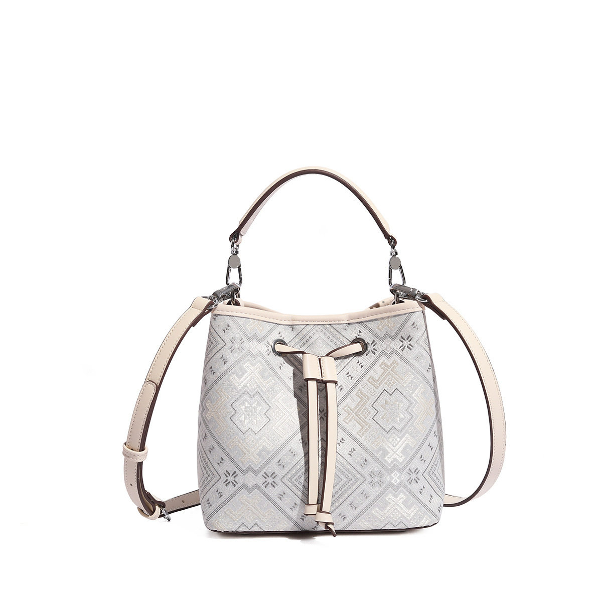 高级感民族风壮锦刺绣手提水桶包包女2025新款复古单肩包百搭斜挎