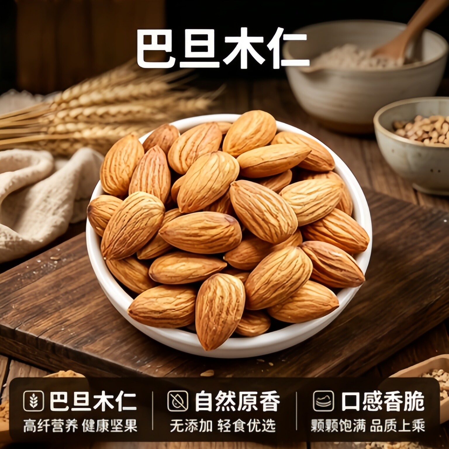 原味巴旦木仁新货500g杏仁坚果扁桃仁散装干果零食烘焙5斤巴达木