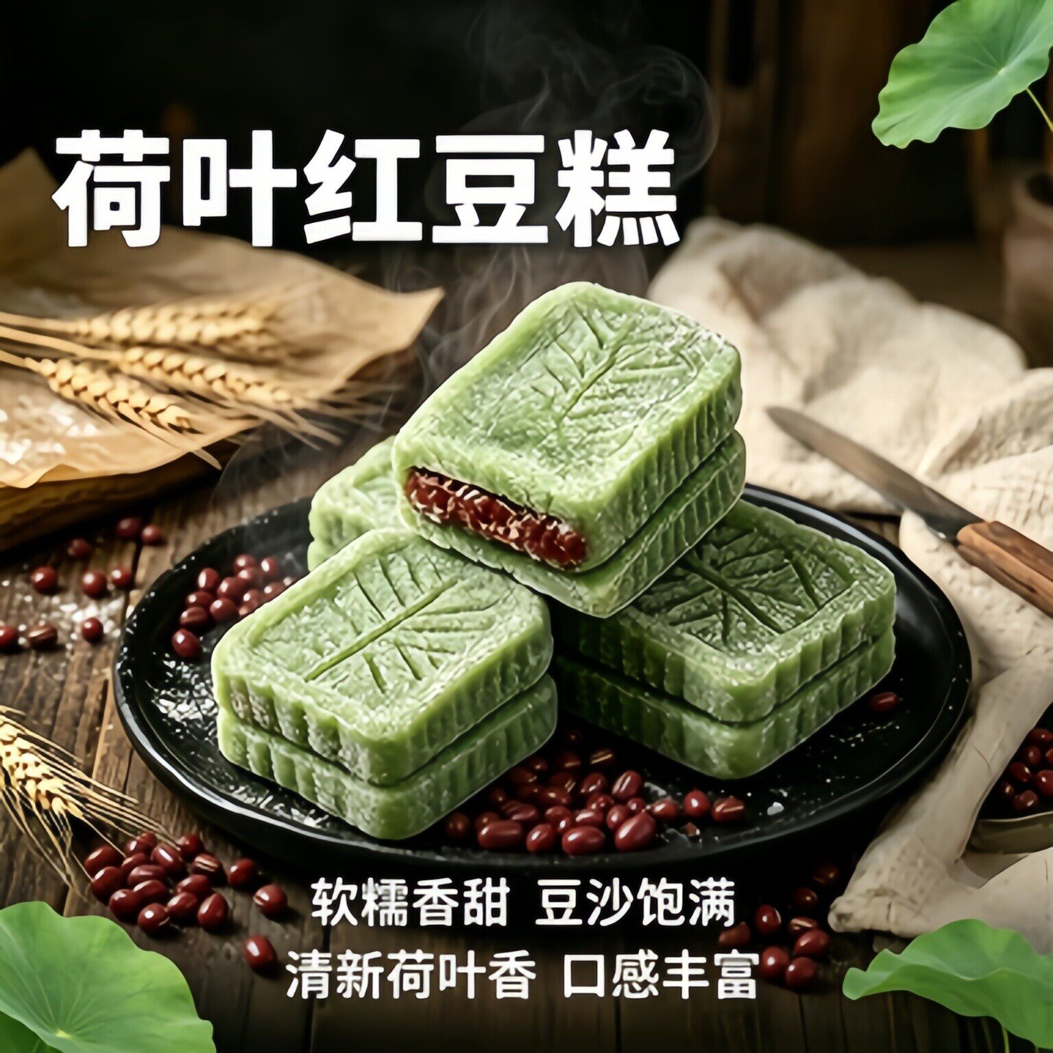 胖超市东来冰皮荷叶红豆糕龙井味无糖老式手工糕解茶官方旗舰店