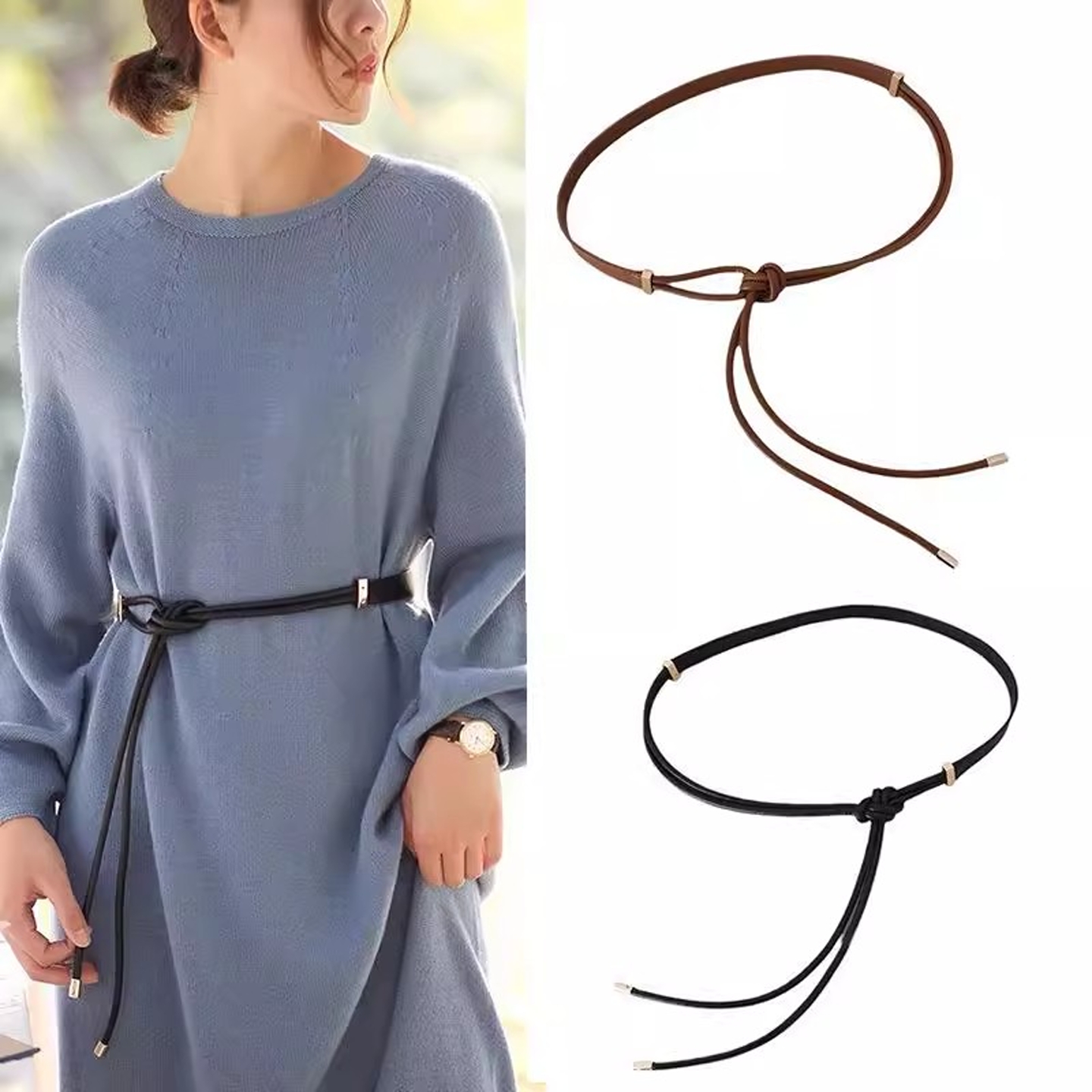 【官方正品】羽绒服软皮绳长腰带