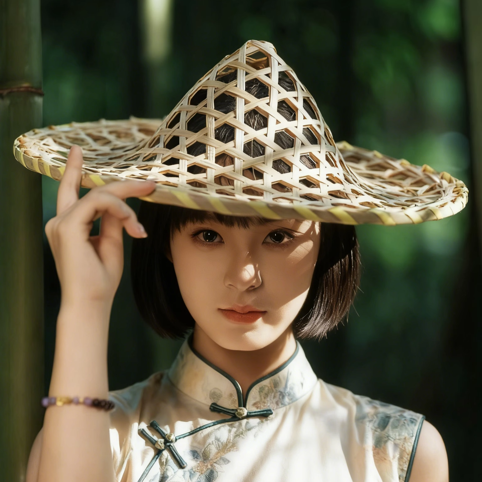 竹林女侠出片就靠这个斗笠帽了