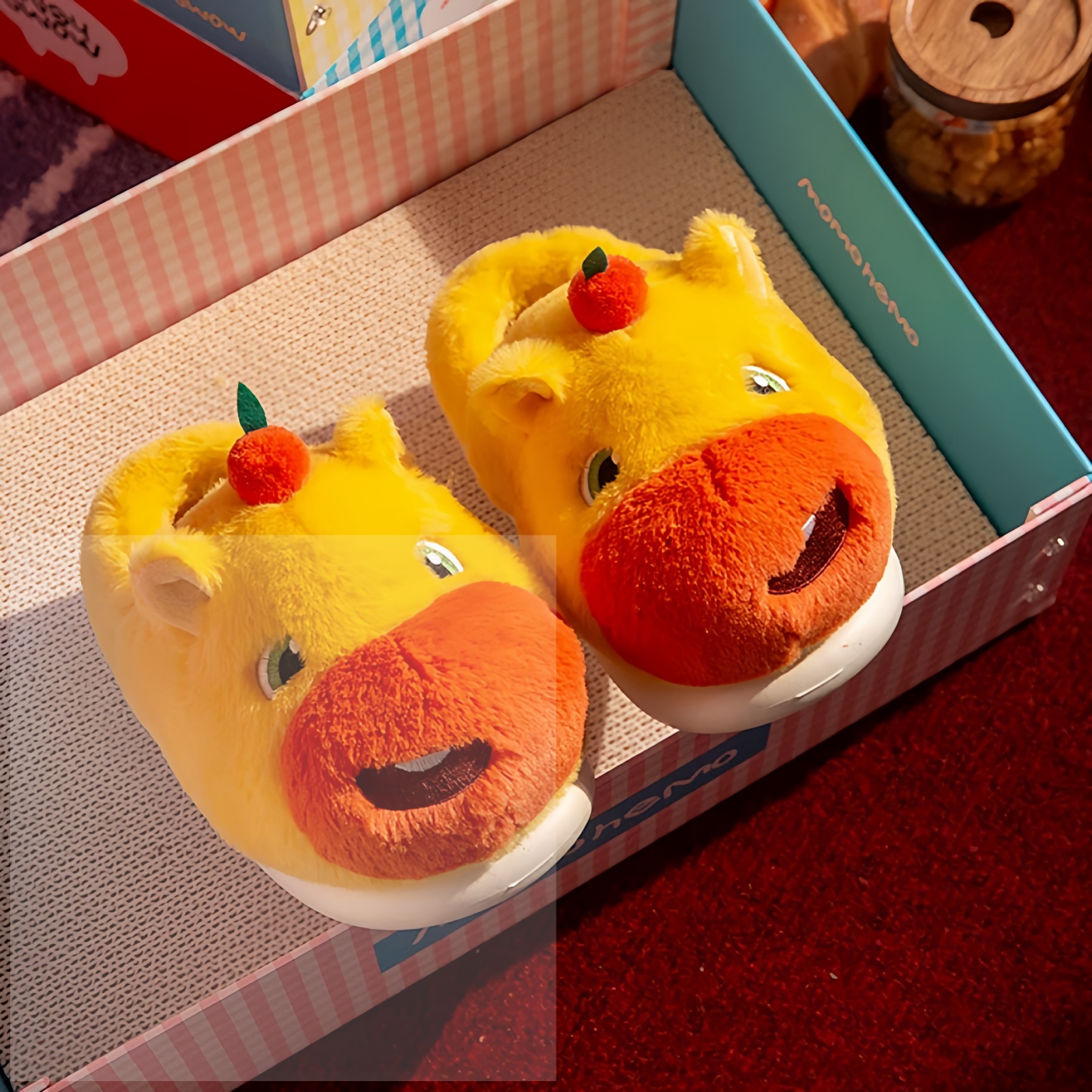 水豚噜噜棉拖鞋女包跟