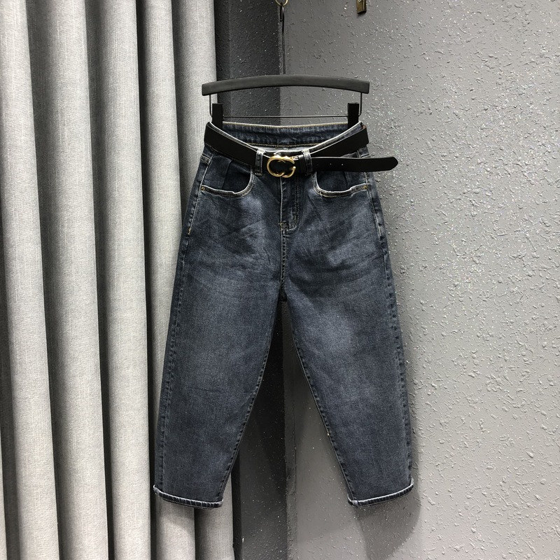 八分裤女小个子显瘦宽松阔腿老爹牛仔裤女秋高腰百搭直筒哈伦垮裤