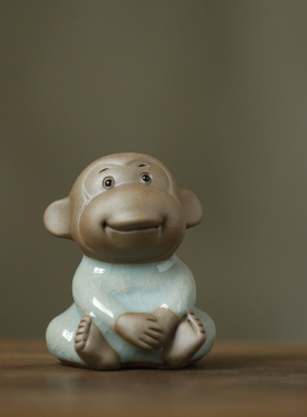 四不小猴子摆件可爱生肖猴陶瓷工艺品客厅酒柜办公桌室茶几装饰品