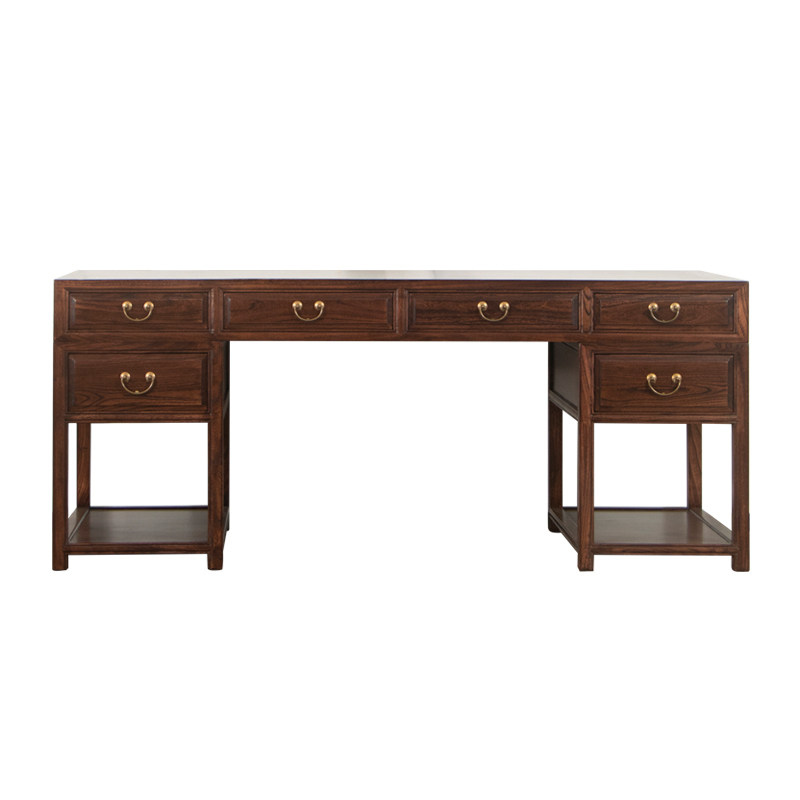 新中式办公桌榆木书桌老板桌储物实木仿古电脑桌明清古典家具