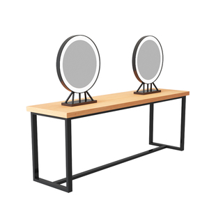 网红发廊美发镜台理发店单双面镜子带灯实木烫染桌化妆专用梳妆镜