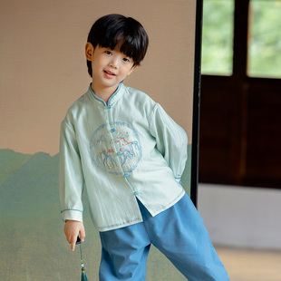 男童汉服秋款高端宝宝周岁新中式盘扣上衣古装儿童唐装中国风套装