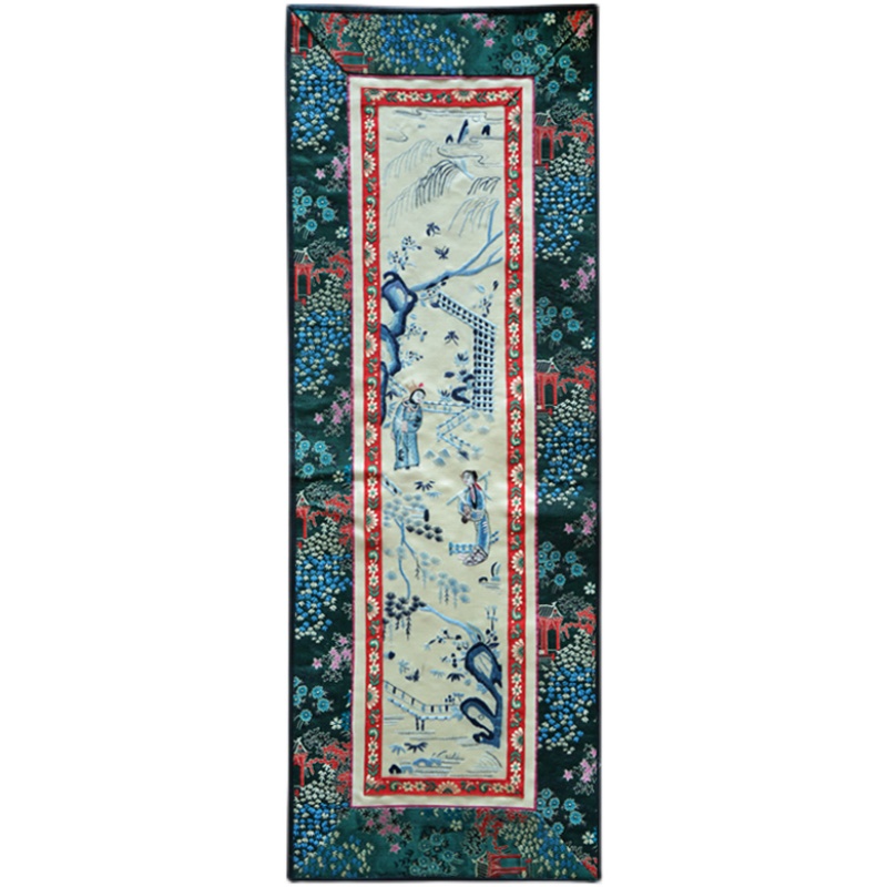 手工刺绣垫子老绣片真丝装饰画人物仕女壁画条屏风装饰出口礼品图片