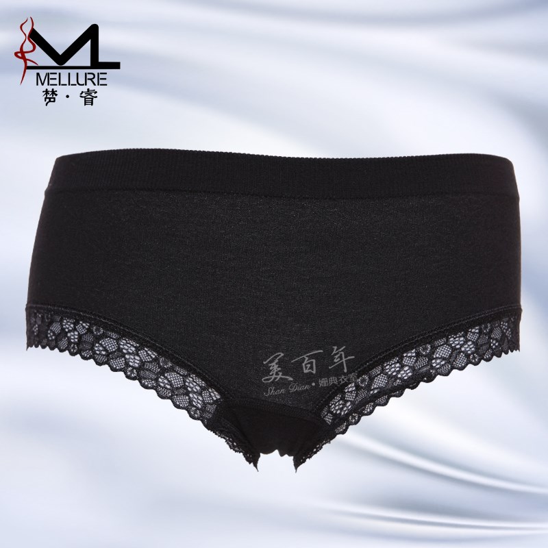 梦睿无痕性感收腹提臀竹炭纤维中腰内裤少女植物花卉蕾丝边三角裤